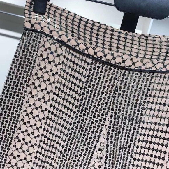 US6 Temperley London Platinum Silk Satin-trimmed Sequins Chiffon Wide-leg Pants - Picture 4 of 8